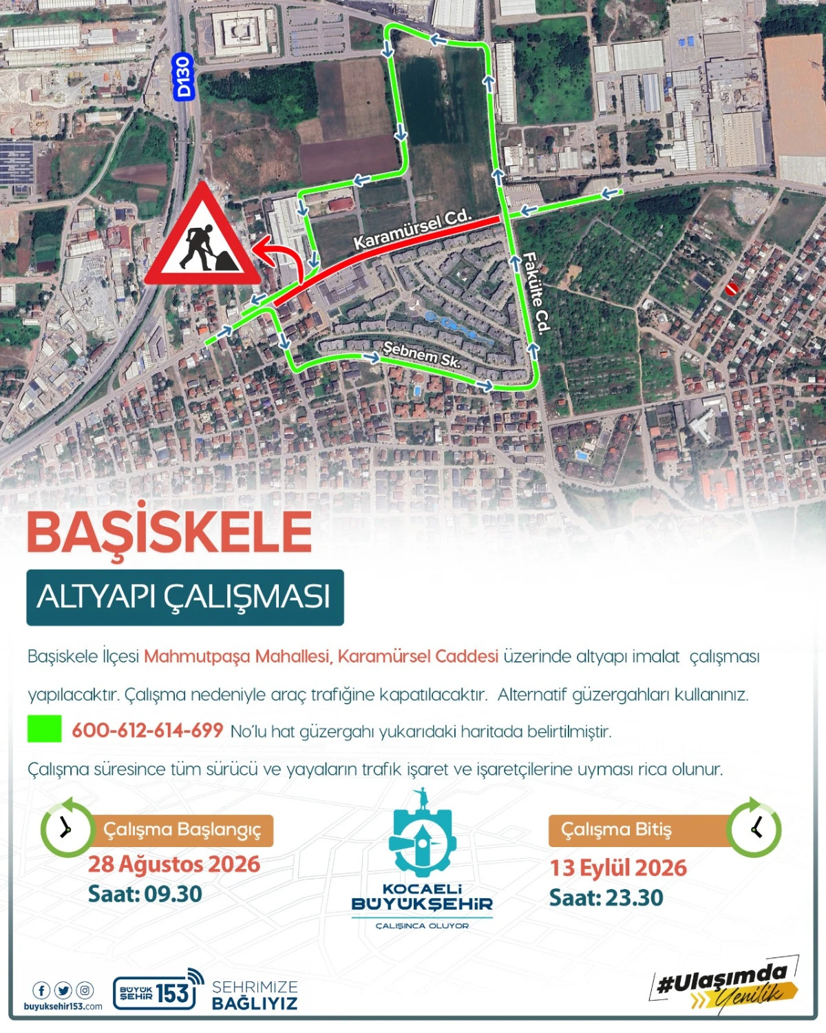 Başiskele Karam&uuml;rsel Caddesi ara&ccedil; trafiğine kapatılıyor