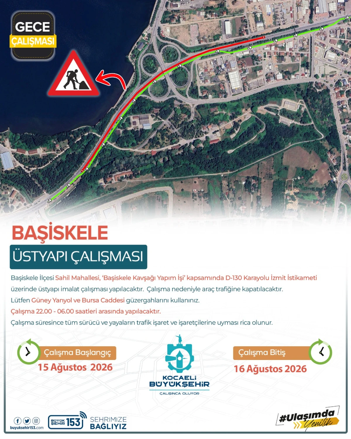 Başiskele Kavşağı&rsquo;nda gece &ccedil;alışması