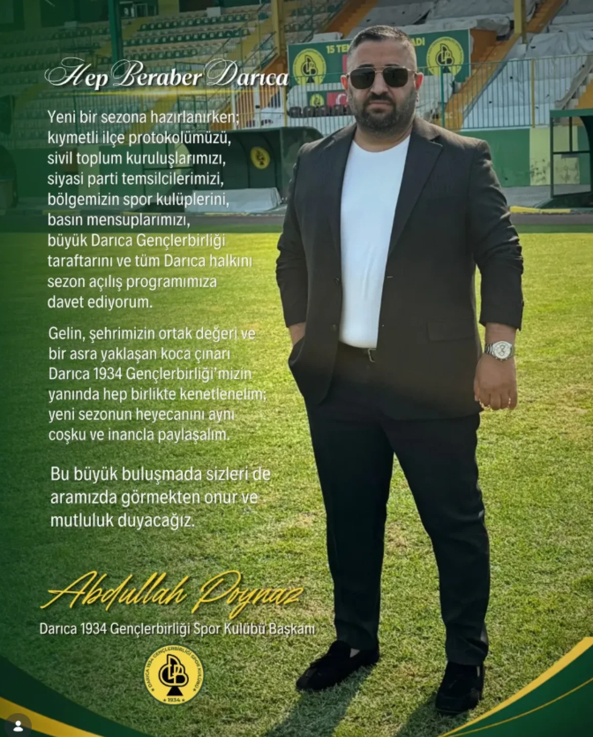Başkan Abdullah Poyraz&rsquo;dan Sezon A&ccedil;ılışına Davet: &ldquo;Hep Beraber Darıca&rdquo;