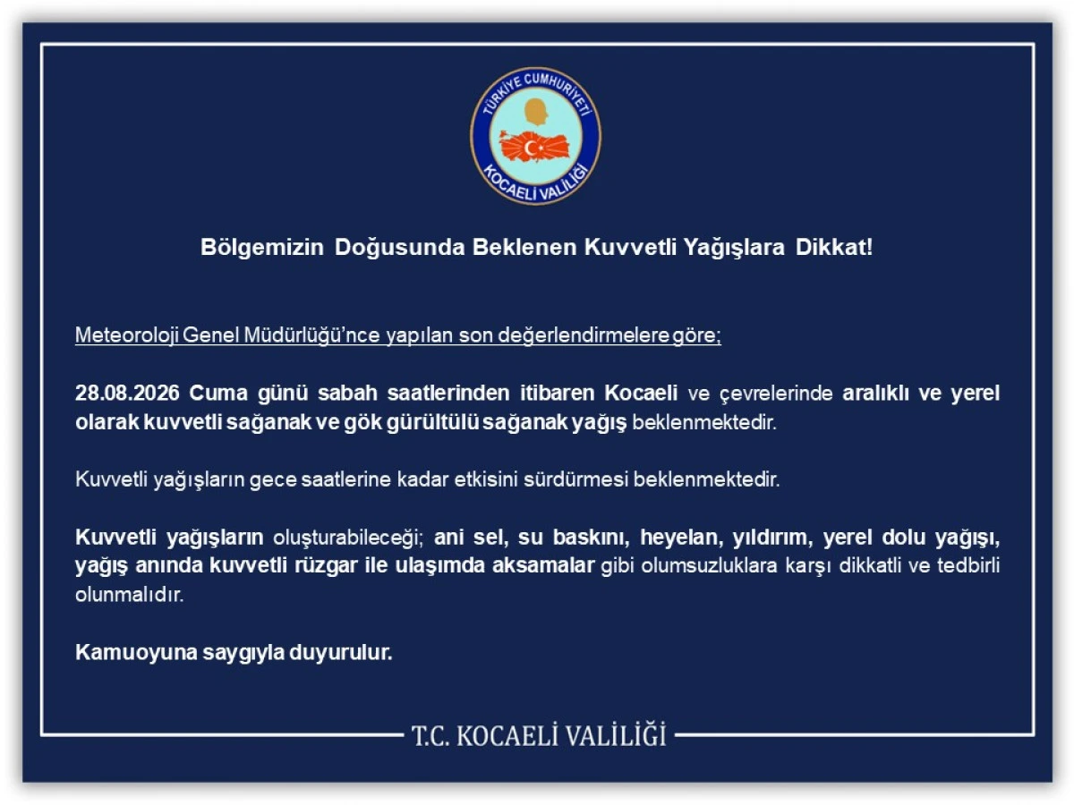 B&ouml;lgemizin Doğusunda Beklenen Kuvvetli Yağışlara Dikkat!