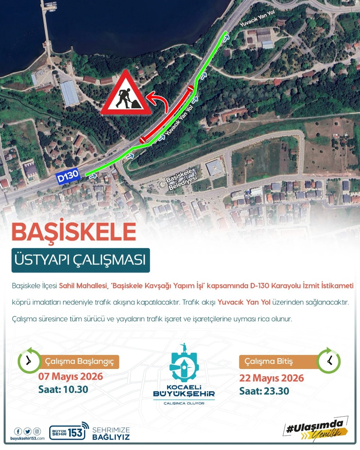 D-130 İzmit istikameti 22 Mayıs&rsquo;a kadar trafiğe kapalı