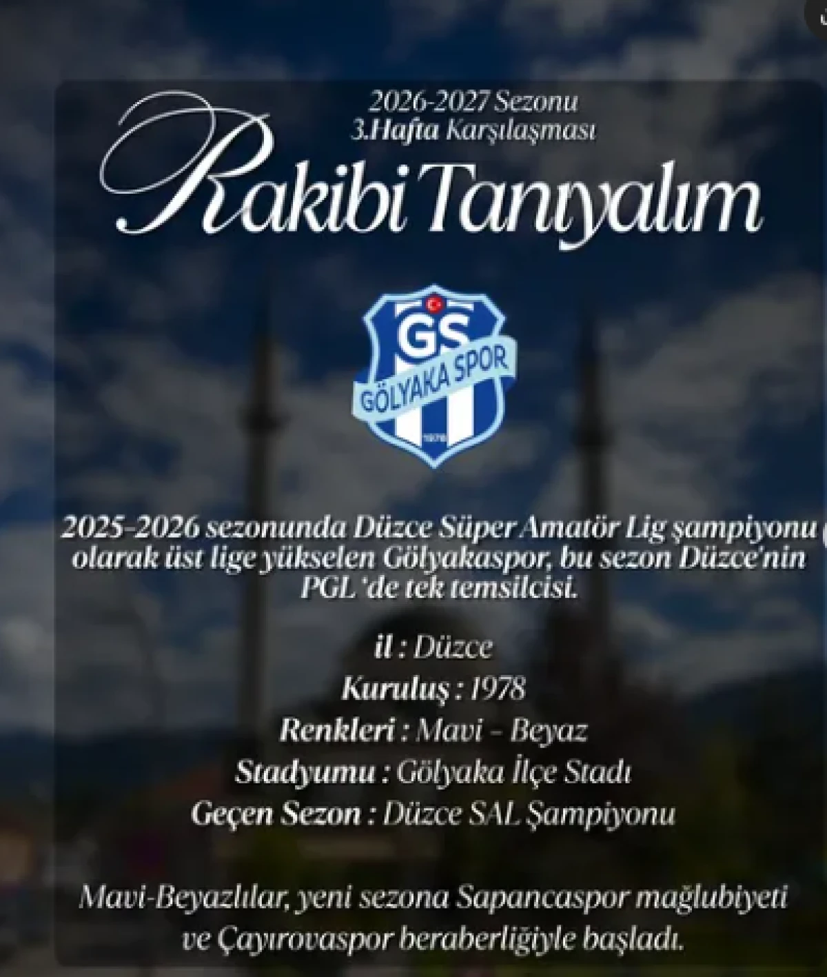 DARICA 1934 GEN&Ccedil;LERBİRLİĞİ&rsquo;NİN 3. HAFTA RAKİBİ G&Ouml;LYAKASPOR