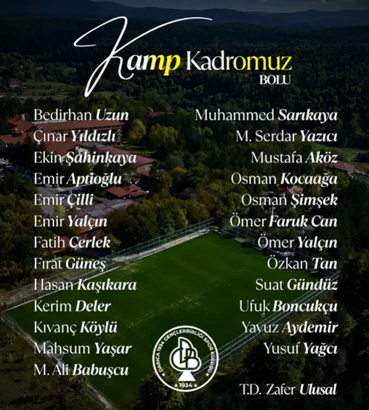 Darıca 1934 Gen&ccedil;lerbirliği&rsquo;nin Kamp Kadrosu Belli Oldu