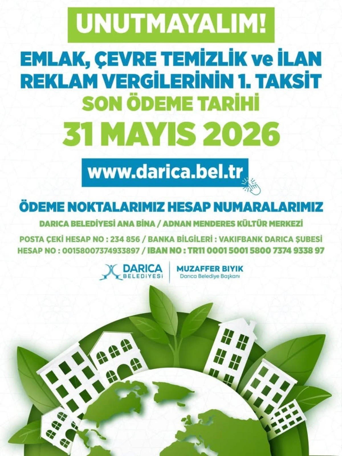 Darıca Belediyesi&rsquo;nden Emlak vergisi uyarısı: Son g&uuml;n 31 Mayıs