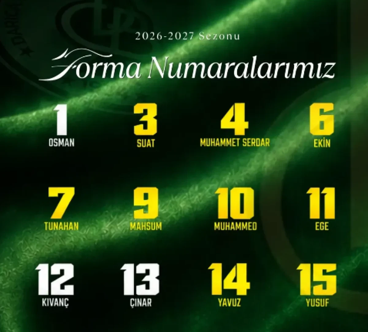 DARICA GEN&Ccedil;LERBİRLİĞİ&rsquo;NDE YENİ SEZON FORMA NUMARALARI BELLİ OLDU