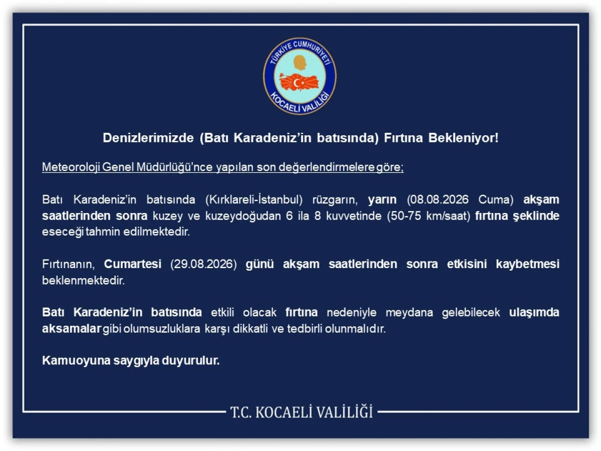 Denizlerimizde (Batı Karadeniz&rsquo;in batısında) Fırtına Bekleniyor!