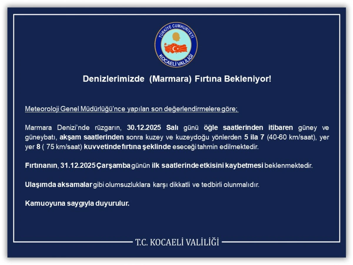 Denizlerimizde  (Marmara) Fırtına Bekleniyor!
