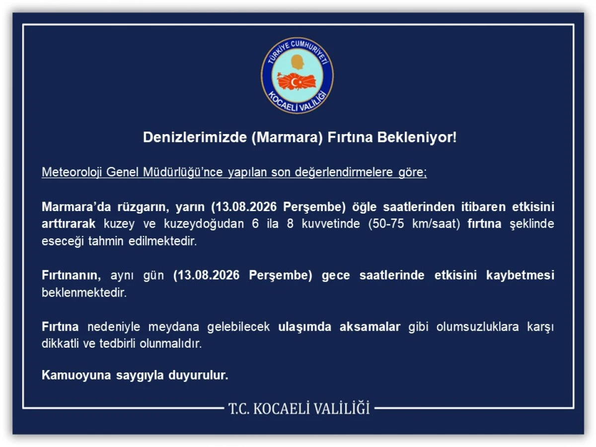 Denizlerimizde (Marmara) Fırtına Bekleniyor!