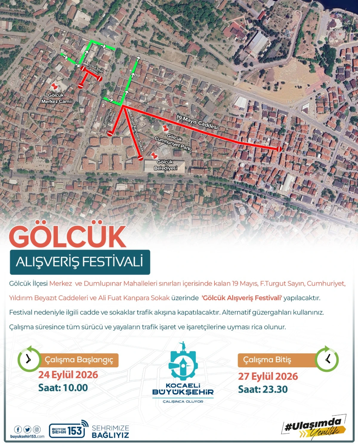 G&ouml;lc&uuml;k Alışveriş Festivali&rsquo;ne trafik d&uuml;zenlemesi