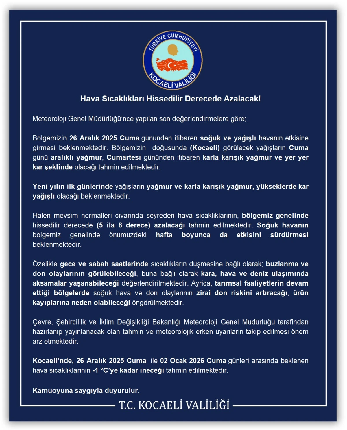 Hava Sıcaklıkları Hissedilir Derecede Azalacak!