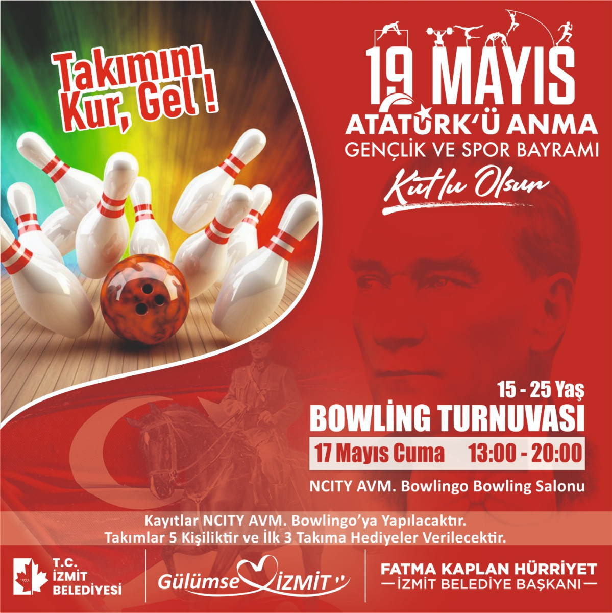 İzmit Belediyesi, 19 Mayıs kutlamalarına Bowling Gençlik Turnuvası ile başlıyor