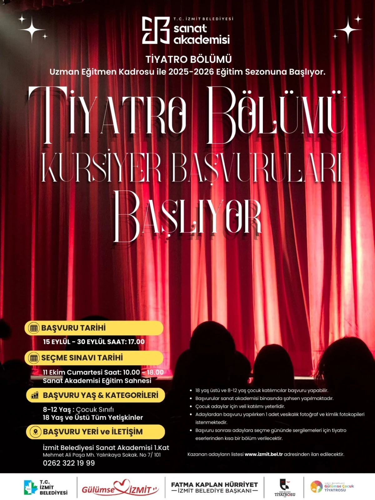İzmit Belediyesi Sanat Akademisi’nde tiyatro heyecanı başlıyor