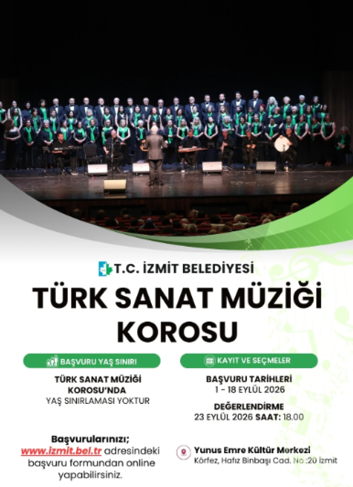 İzmit Belediyesi T&uuml;rk Sanat M&uuml;ziği Korosu i&ccedil;in başvurular başlıyor