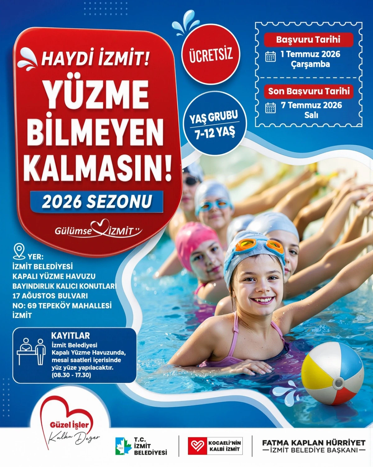 İzmit Belediyesinden &ccedil;ocuklara &uuml;cretsiz y&uuml;zme eğitimi