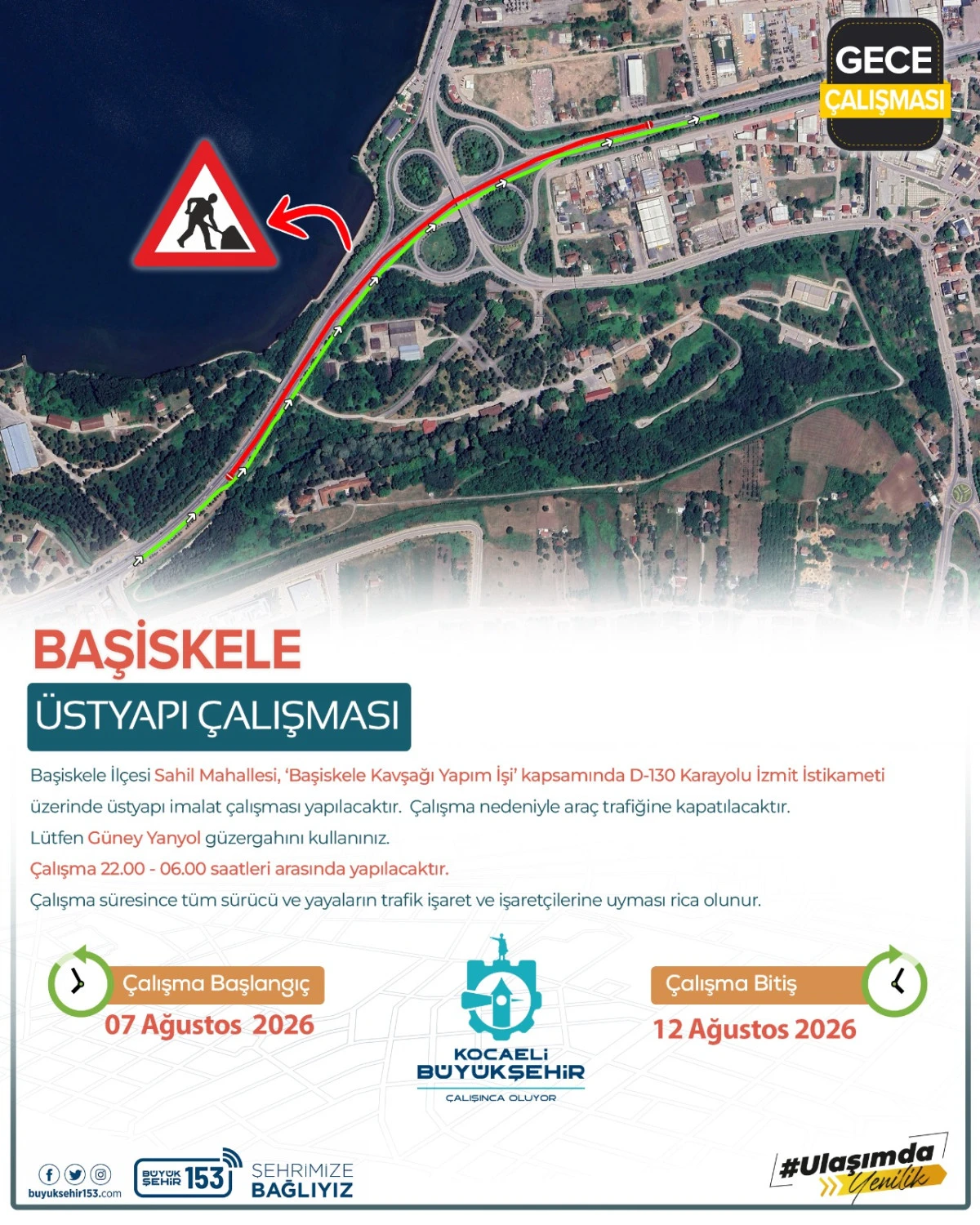 İzmit istikameti trafiğe kapatılacak: Başiskele Kavşağı&rsquo;nda gece &ccedil;alışması