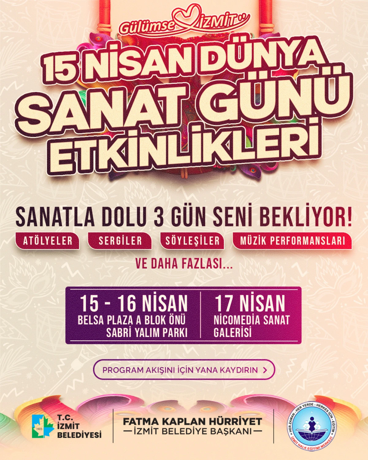 İzmit&rsquo;te D&uuml;nya Sanat G&uuml;n&uuml; coşkusu 3 g&uuml;n s&uuml;recek