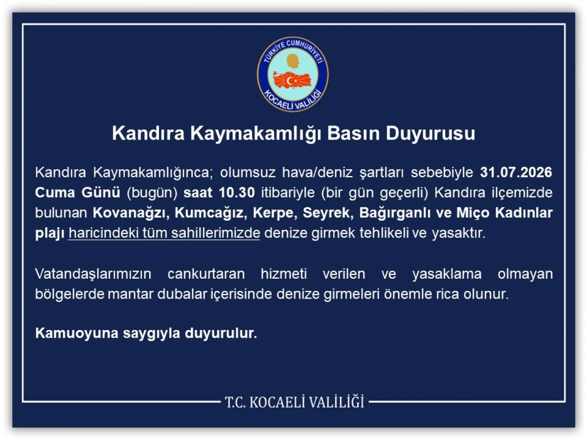 Kandıra Kaymakamlığı Basın Duyurusu