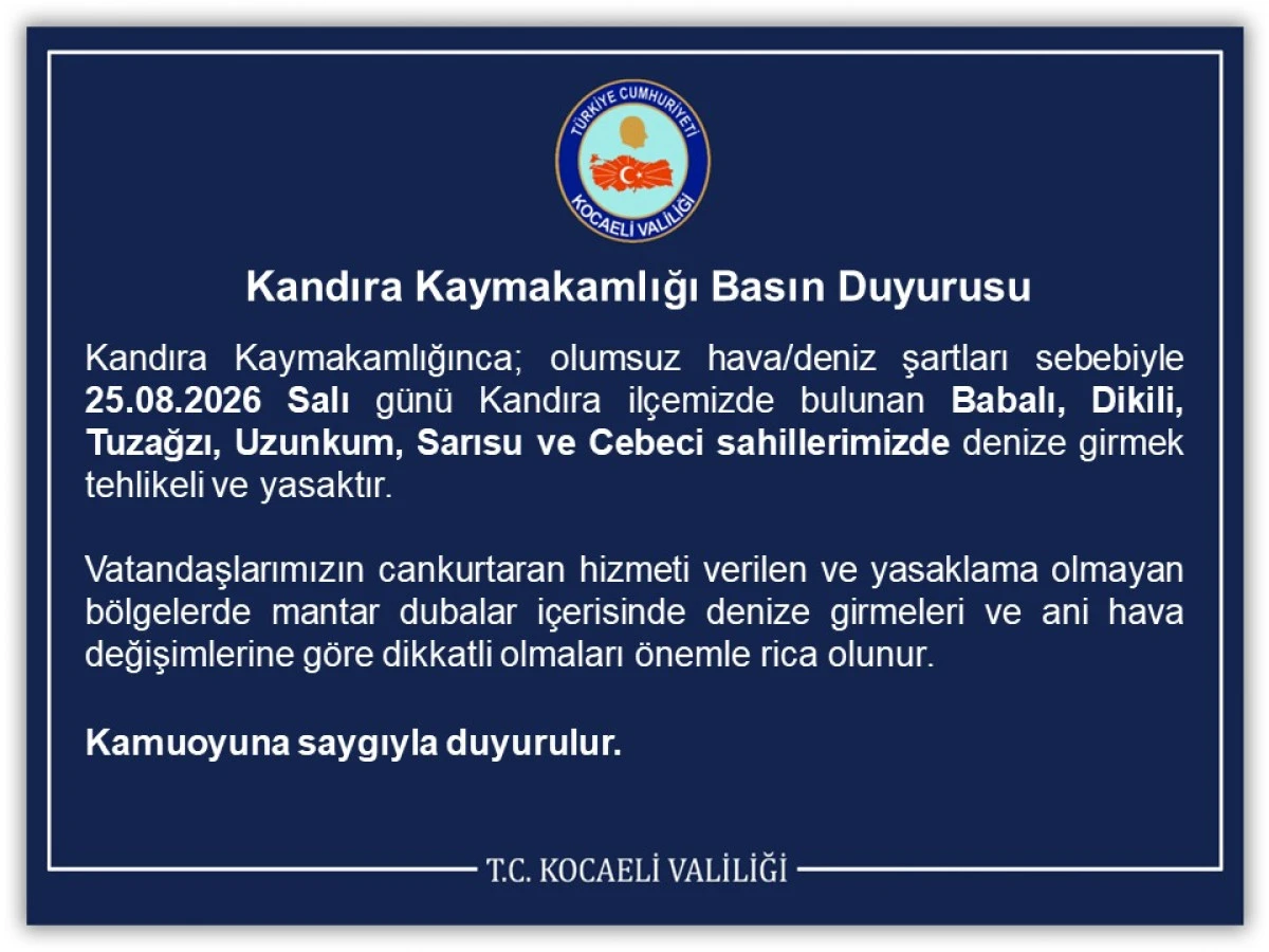 Kandıra Kaymakamlığı Basın Duyurusu