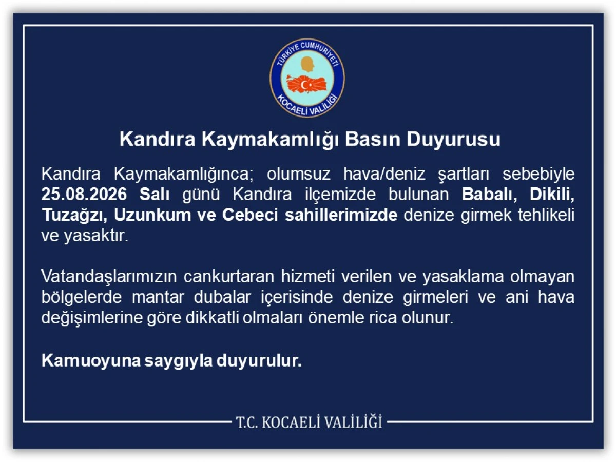 Kandıra Kaymakamlığı Basın Duyurusu
