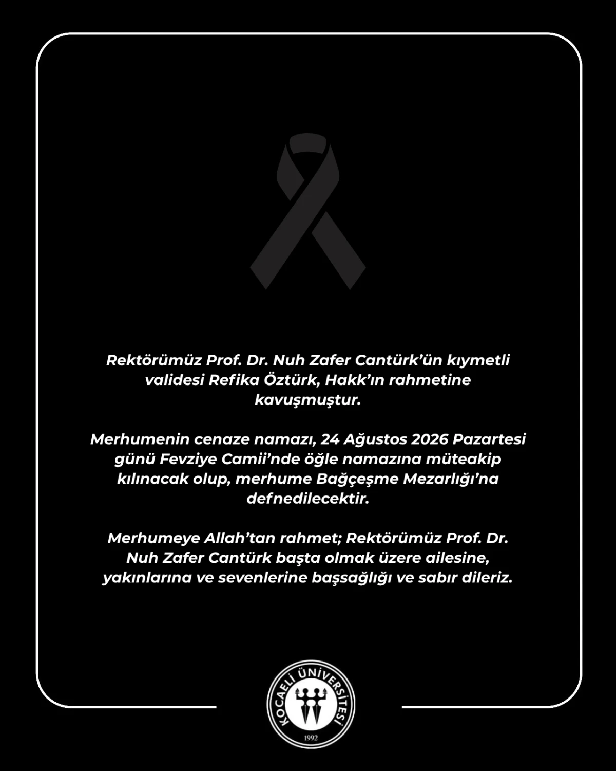 Kocaeli &Uuml;niversitesi Rekt&ouml;r&uuml; Cant&uuml;rk&rsquo;&uuml;n Acı G&uuml;n&uuml;