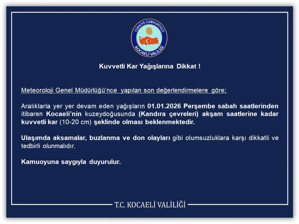 Kuvvetli Kar Yağışlarına Dikkat !