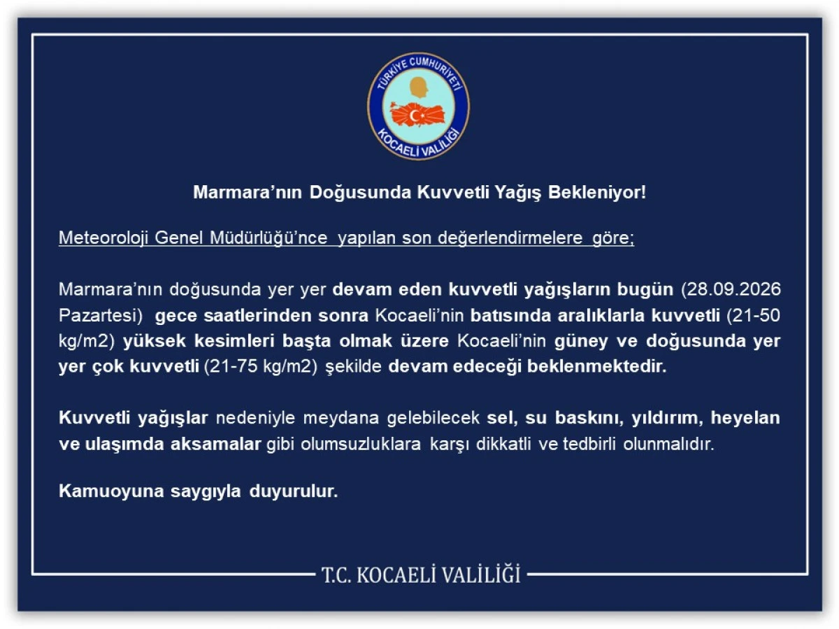Marmara&rsquo;nın Doğusunda Kuvvetli Yağış Bekleniyor!